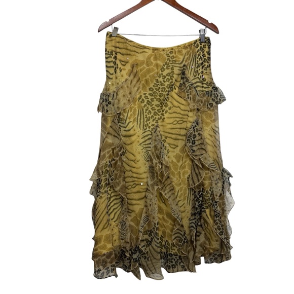 Anage Yellow and Brown Animal Print Midi Skirt Y2K Fairy - Picture 1 of 7